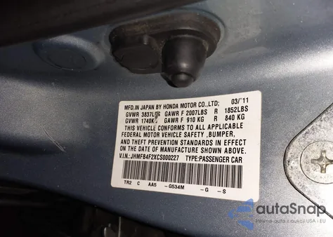 2012 Honda Civic Hybrid из США, поврежденный, VIN JHMFB4F2XCS000227